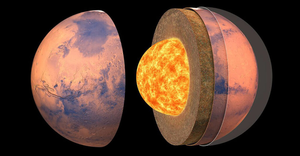 Mars' core, measured on seismic waves, found to be 'surprisingly' large and thin